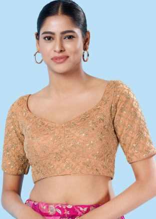 Peach Color Silk Saree Blouse 