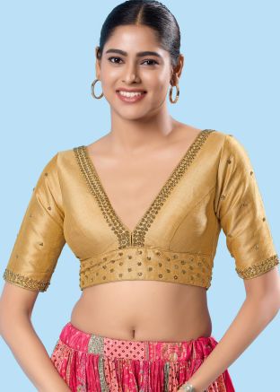 Golden Color Art Silk Saree Blouse 