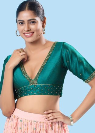 Teal Green Color Art Silk Saree Blouse 