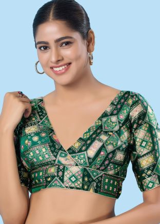 Green Color Brocade Saree Blouse 