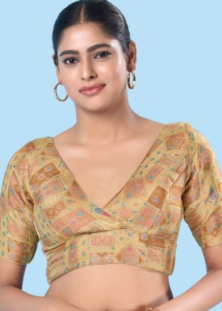 Golden Color Brocade Saree Blouse 