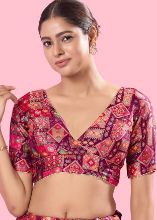 Magenta Color Brocade Saree Blouse