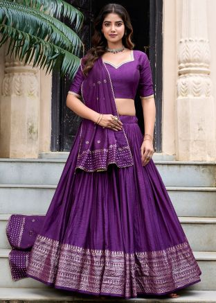 Purple Chanderi Woven Lehenga Choli