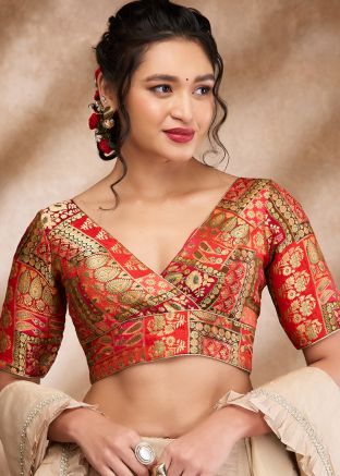 Red Color Brocade Saree Blouse 