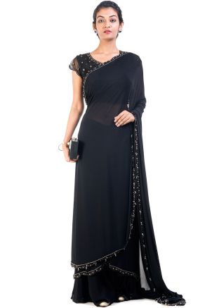 Black Georgette Lehenga Style Saree