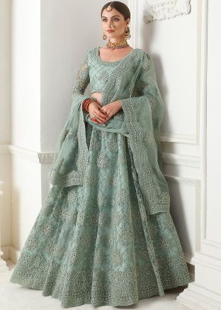 Green Embroidered Lehenga Choli With Dupatta