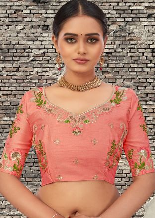 Peach Embroidered Art Silk Blouse 