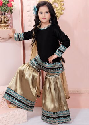 Readymade Black Kids Gharara Suit With Dupatta