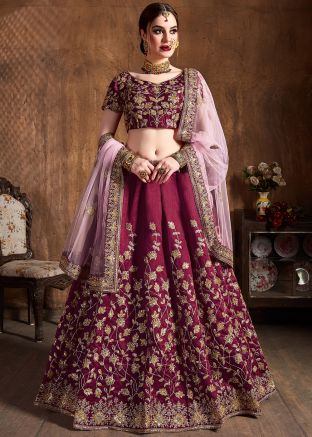 Maroon Embroidered Bridal Lehenga Choli