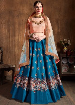 Blue Resham Embroidered Lehenga Choli