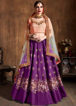 Purple Resham Embroidered Art Silk Lehenga Choli