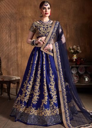 Blue Embroidered Bridal Lehenga Choli 