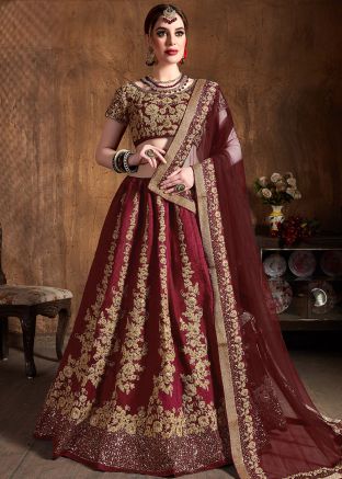 Maroon Embroidered Bridal Lehenga Choli 
