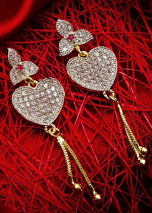 American Diamond Studded Silver Floral Design Earrings