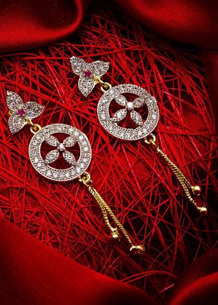 American Diamond Studded Golden Silver Earrings