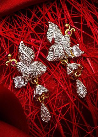 American Diamond Studded Golden and Silver Studs Earrings
