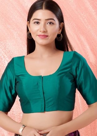 Teal Green Color Brocade Saree Blouse 