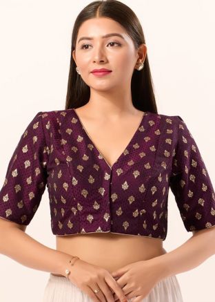 Wine Color Brocade Saree Blouse 