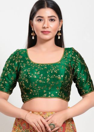 Green Color Art Silk Saree Blouse