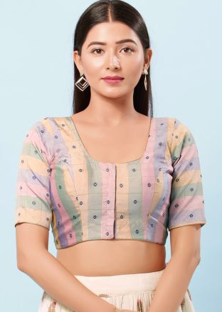 Multi Color Brocade Saree Blouse 