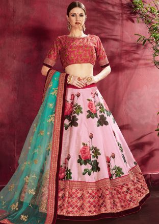 Pink Digital Floral Print Lehenga Choli