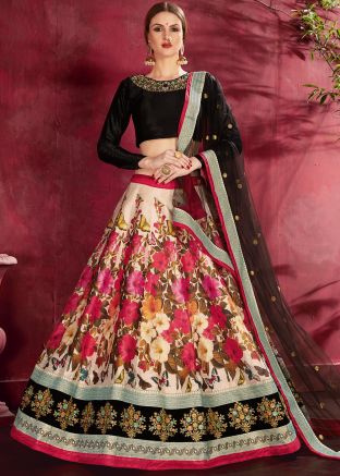 Cream Digital Floral Print Lehenga Choli