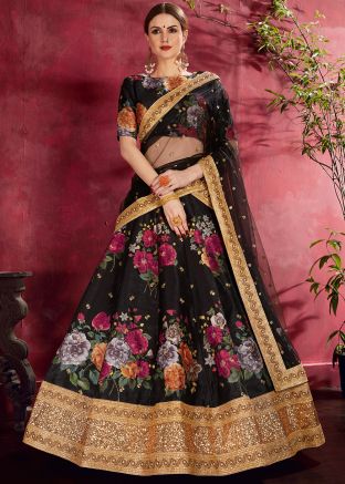 Black Digital Floral Print Lehenga Choli