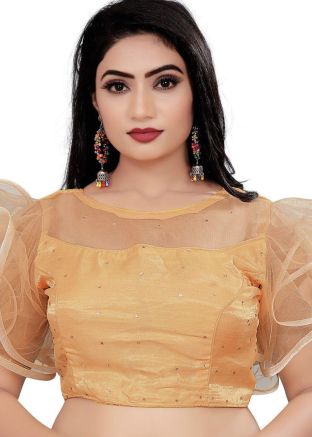 Golden Satin Blouse In Stone Work