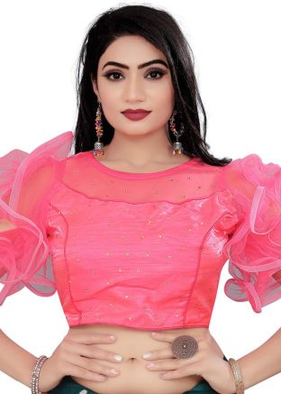 Pink Stone Work Blouse In Satin