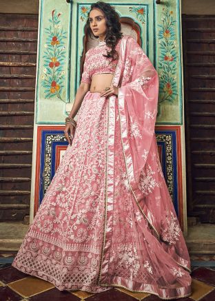 Pink Thread Embroidered Lehenga Choli With Dupatta