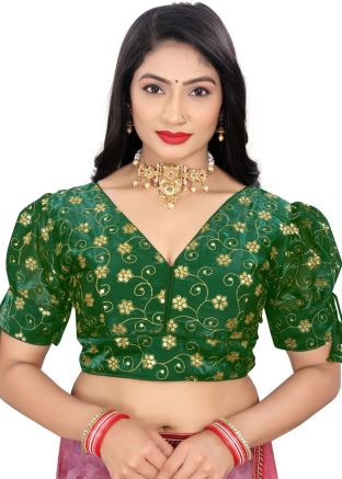 Green Embroidered Blouse In Organza