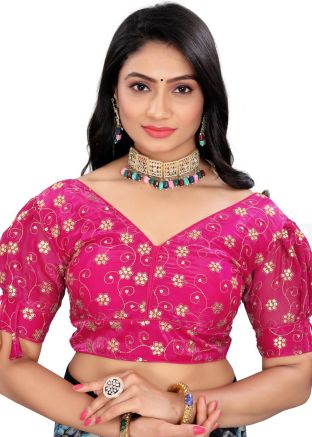 Pink Embroidered Blouse In Organza