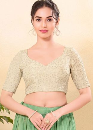 Beige Embroidered Blouse In Satin Silk