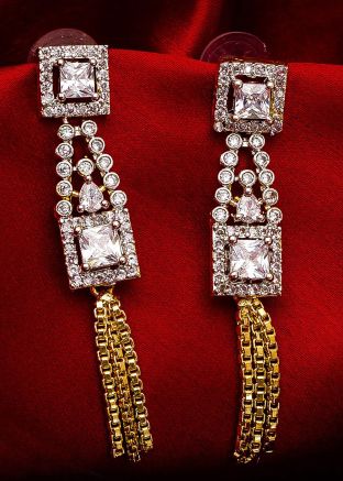 American Diamond Studded Silver Golden Dangler Earrings