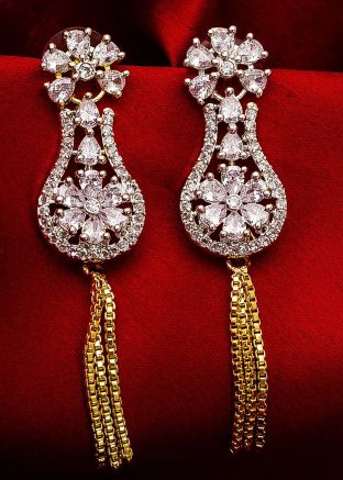 American Diamond Studded Silver Golden Dangler Earrings