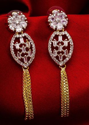 American Diamond Studded Golden Silver Dangler Earrings