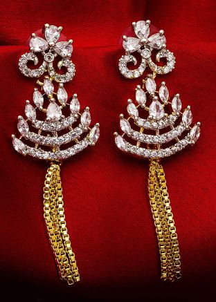 American Diamond Studded Silver Golden Dangler Earrings