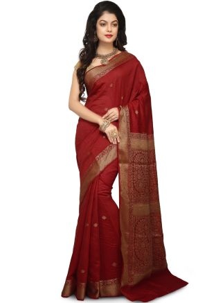 Maroon Woven Pure Banarasi Silk Saree 