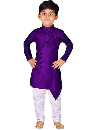 Purple Asymmetric Overlapped Kids Kurta Pajama Set