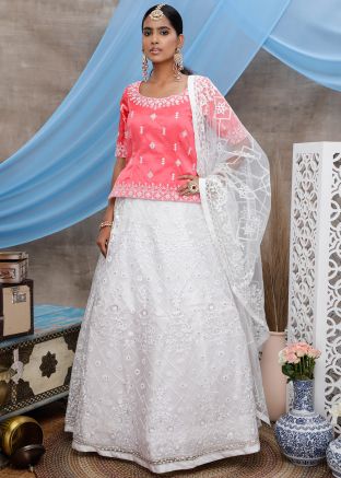White Embroidered Lehenga Choli With Dupatta