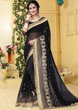 Black Georgette Embroidered Saree 