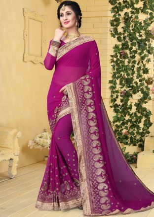Magenta Georgette Embroidered Saree 