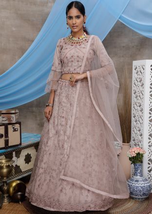 Mauve Embroidered Bell Sleeved Lehenga Choli