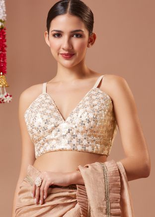 Cream Embroidered Blouse In Georgette