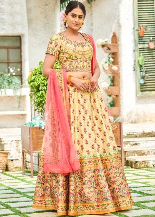 Yellow Digital Floral Printed Lehenga Choli With Dupatta