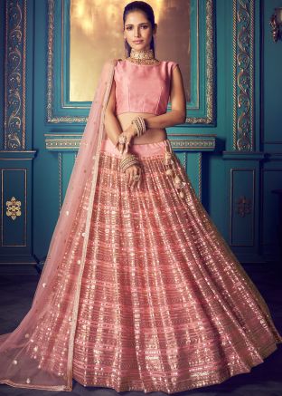Pink Sequins Embellished Net Lehenga Choli