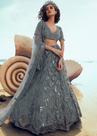 Grey Net Sequins Embellished Lehenga Choli