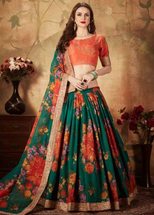 Green Digital Floral Printed Lehenga Choli With Dupatta