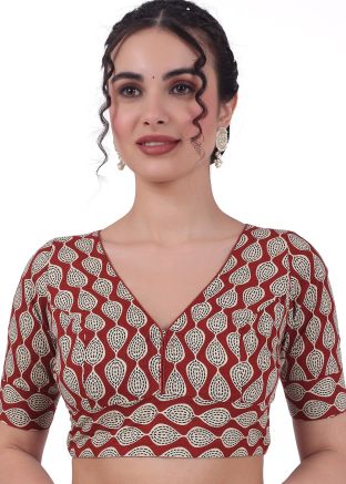 Brown Color Cotton Saree Blouse 
