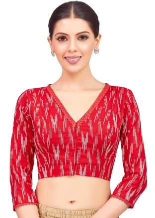 Red Color Cotton Saree Blouse 